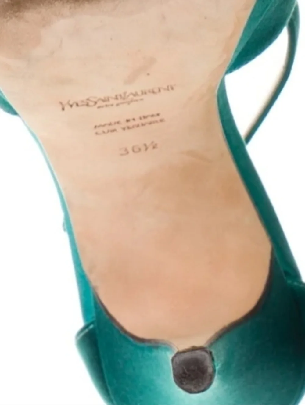 YVES SAINT LAURENT Teal Satin Platform Heels Crisscross Ankle Strap Stiletto - Picture 8 of 8